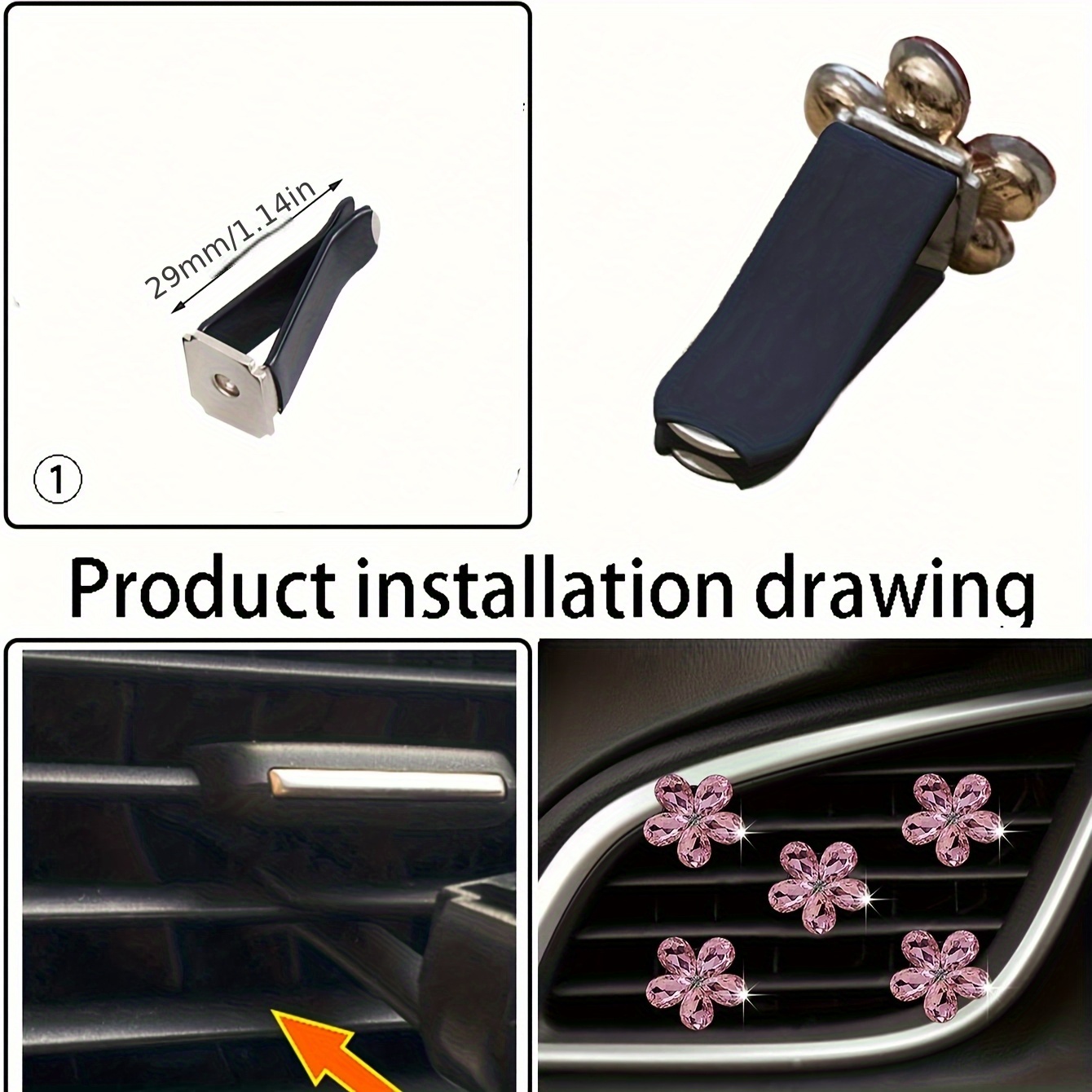 5Pcs Bling Crystal Flower Car  - đánh giá và giá Car Accessories Must Have