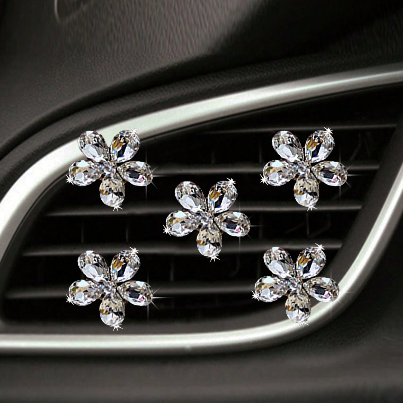 5Pcs Bling Crystal Flower Car  - đánh giá và giá Car Accessories Must Have